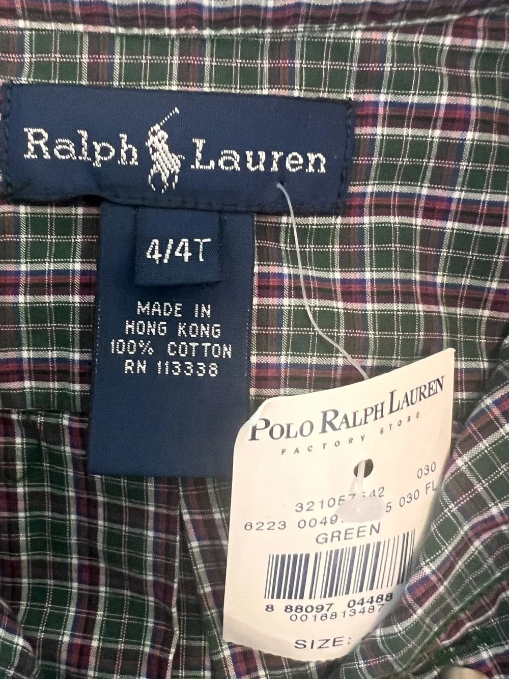 Ralph Lauren Green & white Plaid Button-Down Shirt 4/4T